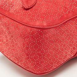 Alaia Red Suede Small Studded Rose Marie Bucket Bag