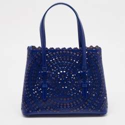 Alaia Blue Laser Cut Leather Le Mina 25 Tote