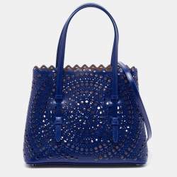 Alaia Blue Laser Cut Leather Le Mina 25 Tote