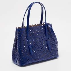 Alaia Blue Laser Cut Leather Le Mina 25 Tote