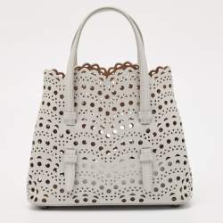 مملوكة مسبقًا Alaia Gris Perle Vienne Wave Leather Mina 20 Tote