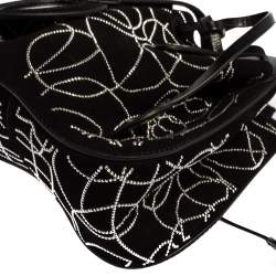 Pre Owned  Alaia Black Suede And Leather Crystal Embellished Rose Marie Mini Bucket Bag