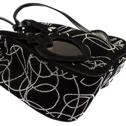 Pre Owned  Alaia Black Suede And Leather Crystal Embellished Rose Marie Mini Bucket Bag