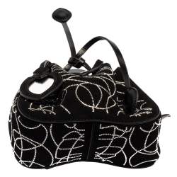 Pre Owned  Alaia Black Suede And Leather Crystal Embellished Rose Marie Mini Bucket Bag