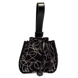 Pre Owned  Alaia Black Suede And Leather Crystal Embellished Rose Marie Mini Bucket Bag