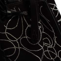 Pre Owned  Alaia Black Suede And Leather Crystal Embellished Rose Marie Mini Bucket Bag
