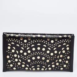 Alaia Black Lasercut Leather Envelope Clutch