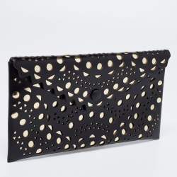 Alaia Black Lasercut Leather Envelope Clutch