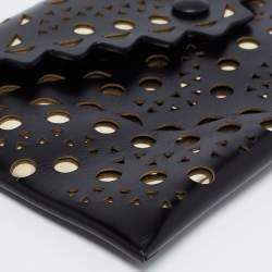 Alaia Black Lasercut Leather Envelope Clutch