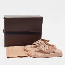 Alaia Beige Cut out Leather Thong Sandals  Size 38
