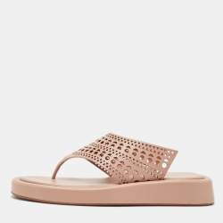 Alaia Beige Cut out Leather Thong Sandals  Size 38