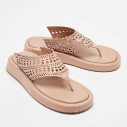 Alaia Beige Cut out Leather Thong Sandals  Size 38