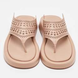 Alaia Beige Cut out Leather Thong Sandals  Size 38