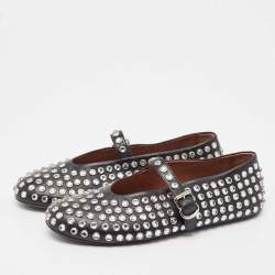 Pre Owned Alaia Black Leather Angele Ballet Flats Size 39