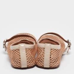 Alaia Beige Mesh and Patent Leather Buckle Strap Ballet Flats Size 37