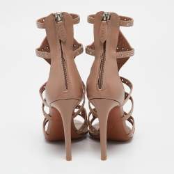 Alaia Beige Leather Studded Pointure Cage Sandals Size 35