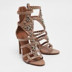 Alaia Beige Leather Studded Pointure Cage Sandals Size 35