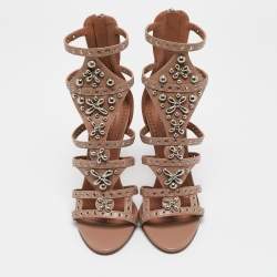 Alaia Beige Leather Studded Pointure Cage Sandals Size 35