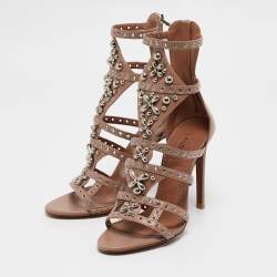 Alaia Beige Leather Studded Pointure Cage Sandals Size 35