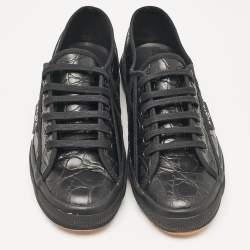 Pre Owned Alaia Black Croc Embossed Leather Superga Sneakers Size 40