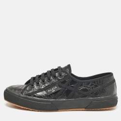 Pre Owned Alaia Black Croc Embossed Leather Superga Sneakers Size 40