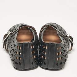 Pre Owned Alaia Black Perforated Leather Mary Jane Ballet Flats Size 37