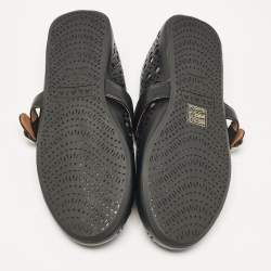 Pre Owned Alaia Black Perforated Leather Mary Jane Ballet Flats Size 37