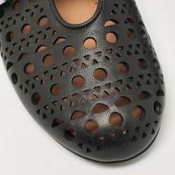 Pre Owned Alaia Black Perforated Leather Mary Jane Ballet Flats Size 37