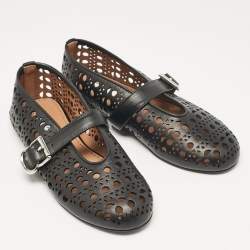 Pre Owned Alaia Black Perforated Leather Mary Jane Ballet Flats Size 37