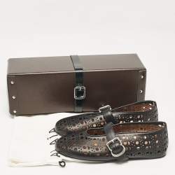 Pre Owned Alaia Black Perforated Leather Mary Jane Ballet Flats Size 37