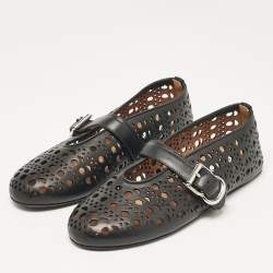 Pre Owned Alaia Black Perforated Leather Mary Jane Ballet Flats Size 37