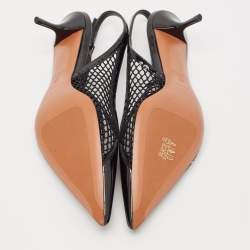 Pre Owned Alaia Black Mesh and Patent Leather Slingack Pumps Size 37