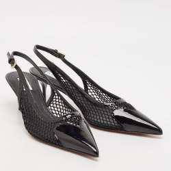 Pre Owned Alaia Black Mesh and Patent Leather Slingack Pumps Size 37