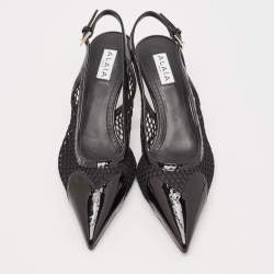 Pre Owned Alaia Black Mesh and Patent Leather Slingack Pumps Size 37