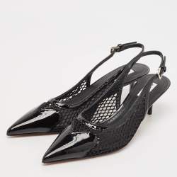 Pre Owned Alaia Black Mesh and Patent Leather Slingack Pumps Size 37