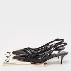 Pre Owned Alaia Black Mesh and Patent Leather Slingack Pumps Size 37