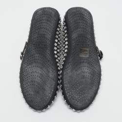 Pre Owned Alaia Black Leather Crystal Embellished Mary Jane Ballet Flats Size 38