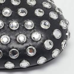 Pre Owned Alaia Black Leather Crystal Embellished Mary Jane Ballet Flats Size 38