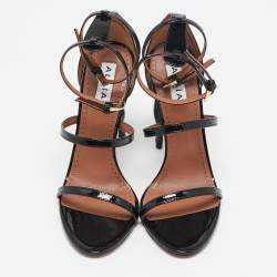 Alaia Black Patent Leather Cabaret Sandals Size 37