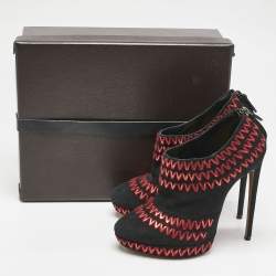 Alaia Black/Red Suede ZigZag Stitch Booties Size 41