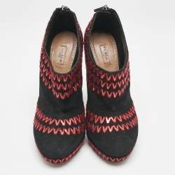 Alaia Black/Red Suede ZigZag Stitch Booties Size 41