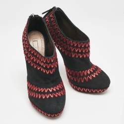 Alaia Black/Red Suede ZigZag Stitch Booties Size 41