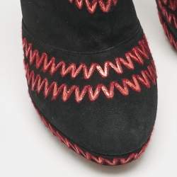 Alaia Black/Red Suede ZigZag Stitch Booties Size 41