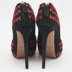 Alaia Black/Red Suede ZigZag Stitch Booties Size 41