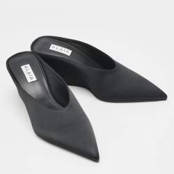 Alaia Black Satin Cube Wedge Mules Size 38