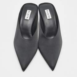Alaia Black Satin Cube Wedge Mules Size 38