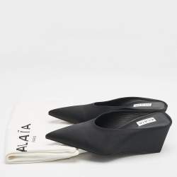 Alaia Black Satin Cube Wedge Mules Size 38