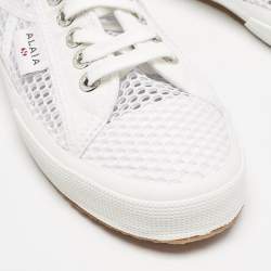 Alaia White Fishnet and Canvas Superga Sneakers Size 42