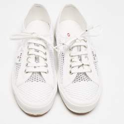 Alaia White Fishnet and Canvas Superga Sneakers Size 42