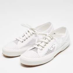 Alaia White Fishnet and Canvas Superga Sneakers Size 42